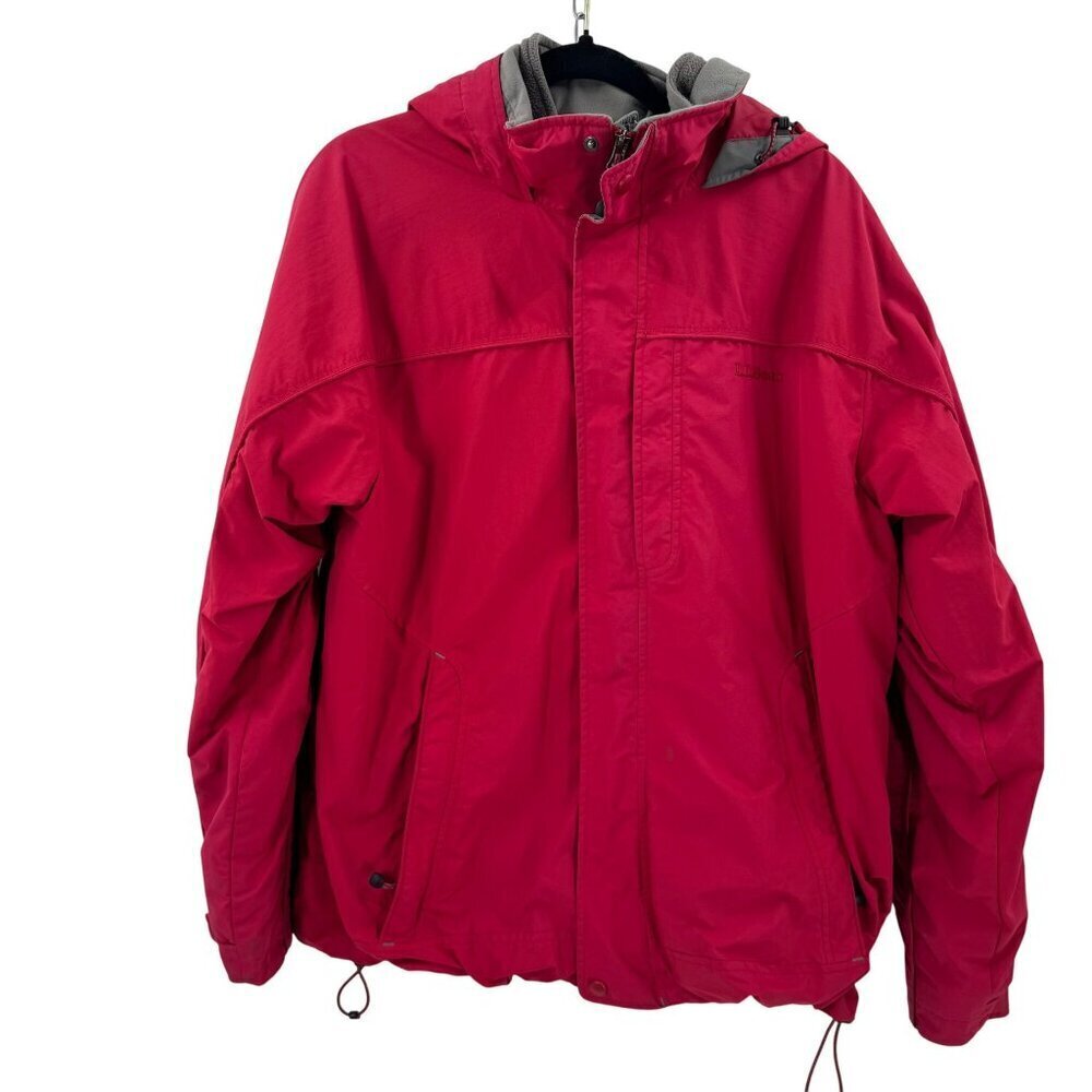 L.L. Bean Womens Red Hooded Jacket With Removable Gray Fleece Liner Size M